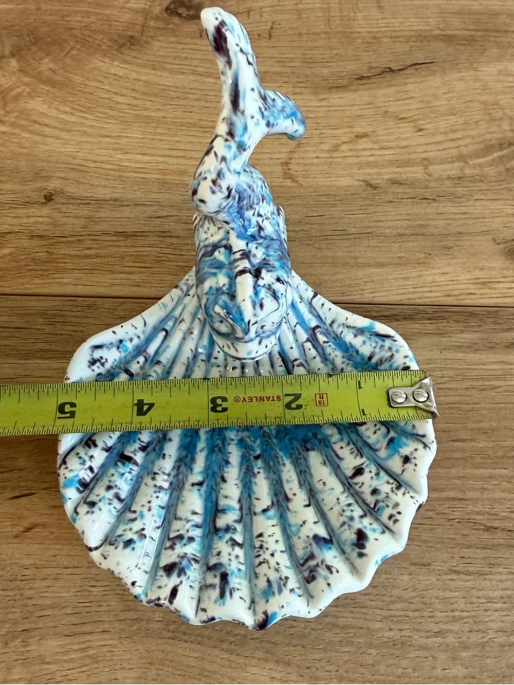 Vintage MCM Art Deco Shell Trinket Soap Dish Fish Koi Blue Holland Mold 1970s